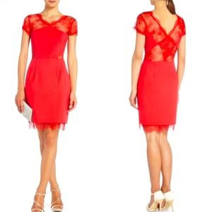 BCBG Max Azria Red Lace Cutout Sheath Dress Sz 0